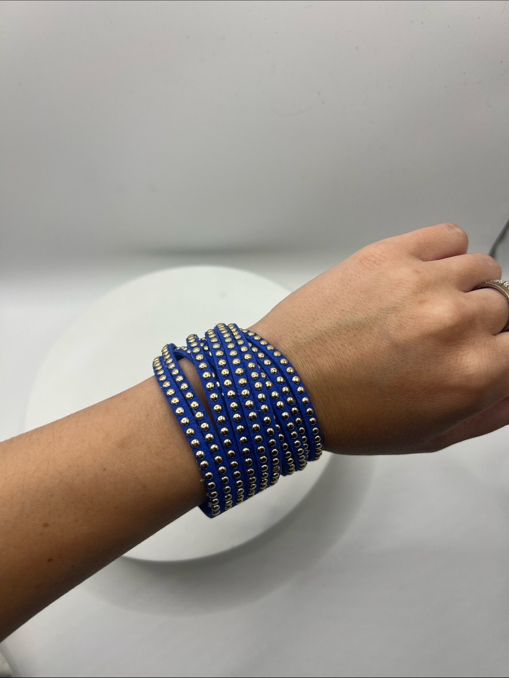 122. Blue Multi-Row Studded Suede Wrap Bracelet 6 3/4” - 7 1/4”